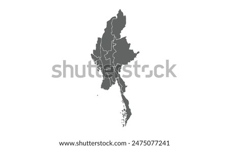 Burma map isolated on white background. for website layouts, background, education, precise, customizable, Travel worldwide, map silhouette backdrop, earth geography, political, reports.
