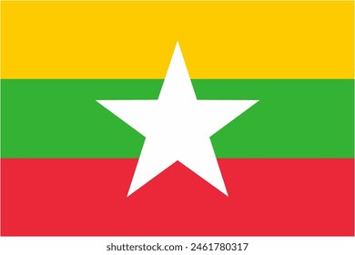 Burma or Myanmar official flag vector with standard size and proportion. National flag emblem with accurate size and colors.