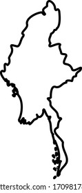 Burma, Myanmar - solid black outline border map of country area. Simple flat vector illustration.