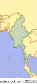 Burma (Myanmar), vector map, with borders of surrounding countries. 5 named layers, fully editable.