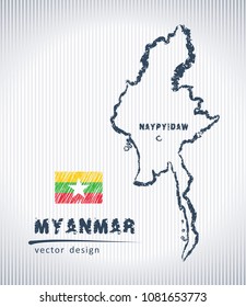 Burma national vector drawing map on white background