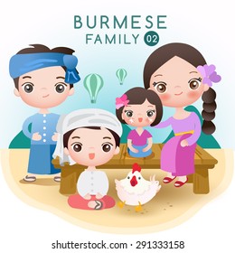 Burmese Characters : Family : Vector Illustration