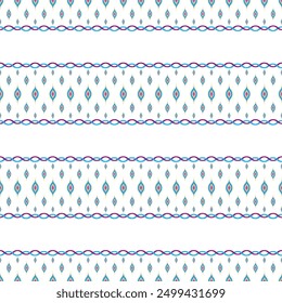 Burmesisches Muster, geometrisches Muster, nahtlos, traditionelles ethnisches Muster, hellblau gemischt mit violett, Stoffmuster für Textilien, Vorhänge, Kleidung, Sarong