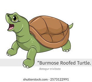 Burmese roofed turtle cartoon illustration. wildlife animal isolated. wild animal cartoon collection. turtle Cartoon character