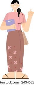 Burmese university student. Flat Vector Illustration.