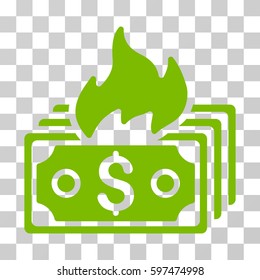 Burn Banknotes icon. Vector illustration style is flat iconic symbol, eco green color, transparent background. Designed for web and software interfaces.