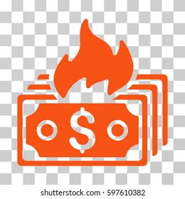 Burn Banknotes icon. Vector illustration style is flat iconic symbol, orange color, transparent background. Designed for web and software interfaces.