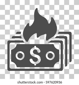Burn Banknotes icon. Vector illustration style is flat iconic symbol, gray color, transparent background. Designed for web and software interfaces.