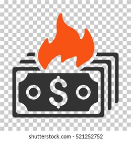 Burn Banknotes icon. Vector pictogram style is a flat symbol, color, chess transparent background. Designed for software and web interface toolbars and menus.