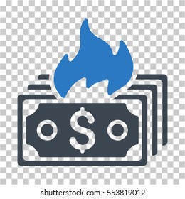 Burn Banknotes icon. Vector pictogram style is a flat symbol, color, chess transparent background. Designed for software and web interface toolbars and menus.