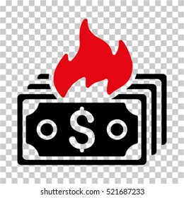Burn Banknotes icon. Vector pictograph style is a flat symbol, color, chess transparent background. Designed for software and web interface toolbars and menus.
