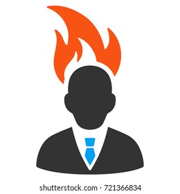 Burn Businessman Head flat vector icon. An isolated illustration on a white background.