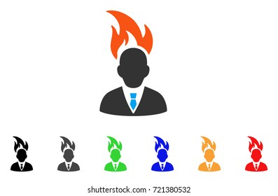 Burn Businessman Head icon. Vector illustration style is a flat iconic burn businessman head symbol with black, gray, green, blue, red, orange color versions. Designed for web and software interfaces.