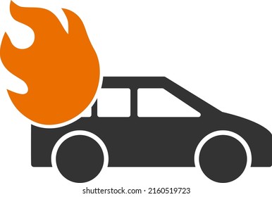 Grabar ilustración vectorial de coche. Ilustración plana de diseño icónico de coche quemado, aislado en un fondo blanco.