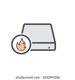 Burn disk drive hard hot storage icon. Vector illustration