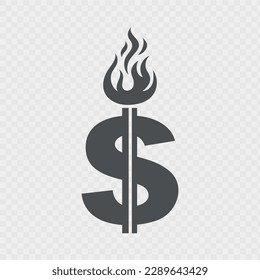 Plantilla de diseño de iconos en dólares quemados aislados en fondo transparente. Vector