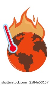 burn earth with red thermometer scale. global warming concept.