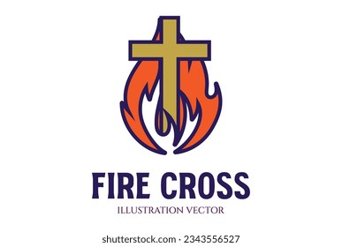 Burn Fire Flames with Jesus Christian Cross Symbol Illustration Design Vector