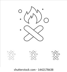 Burn, Fire, Garbage, Pollution, Smoke Bold and thin black line icon set