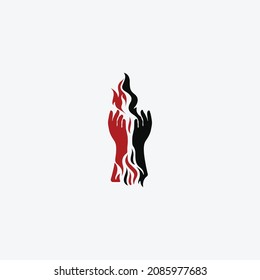 Burn fire with hands. Fire flame vintage logo design