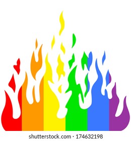 Burn flame fire rainbow colors, vector illustration.