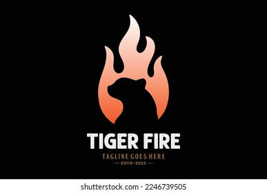 Burn Flame Fire with Tiger Jaguar Leopard Panther Cheetah Puma Silhouette Logo