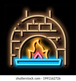 Burn Flame Oven neon light sign vector. Glowing bright icon Burn Flame Oven isometric sign. transparent symbol illustration
