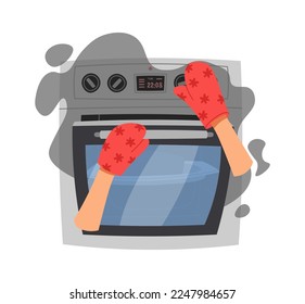 Burn food in electric oven flat icon Kitchen utensil. Vector illustration