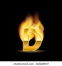 burn gold letter "D" on black background