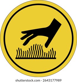 Burn hazard. Hot surface. Yellow circle sticker. Warning icon. Sign yellow. Circle label.