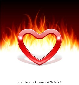 Burn heart flame fire Valentine's day vector background