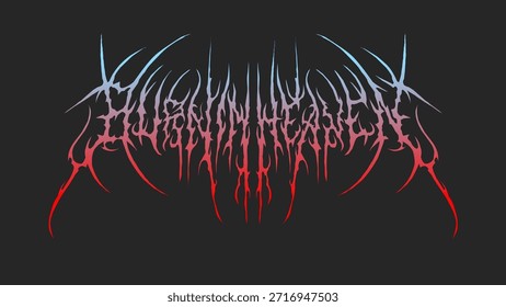 Queime no vetor de tipografia de metal Heaven em um estilo de letras agudo, simetria, ramos tribal personalizado. perfeito para logotipos de banda, impressões de t-shirt, adesivos, ou cartazes com tema escuro