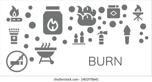 burn icon set. 11 filled burn icons.  Simple modern icons about  - Bonfire, Charcoal, Torch, Candles, No smoking, Extinguisher, Fire, Barbecue, Match