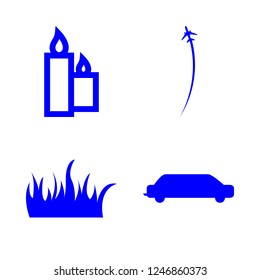 burn icon set about fire, long car, fighter and candles vector set