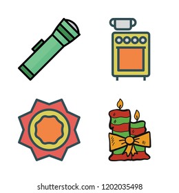 burn icon set. vector set about candle, heat, lantern and stove icons set.