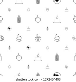 burn icons pattern seamless white background. Included editable line heart in fire, CD fire, disc, candle, bonfire, disc flame icons. burn icons for web and mobile.