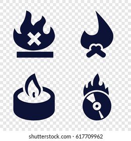 Burn icons set. set of 4 burn filled icons such as no fire, CD fire, candle