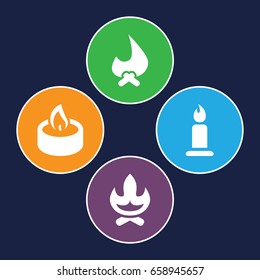 Burn icons set. set of 4 burn filled icons such as candle