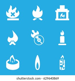 Burn icons set. set of 9 burn filled icons such as candle, no fire, disc flame, fireplace, flame