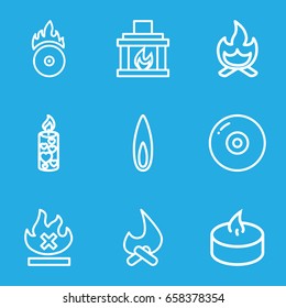 Burn icons set. set of 9 burn outline icons such as no fire, candle, cd fire, fireplace, flame, bonfire