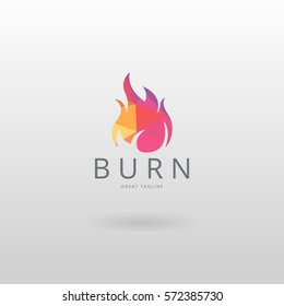 Burn logo. Colorful low poly fire logo template.