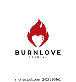 BURN LOVE FLAME FIRE HEART LOGO VECTOR ICON ILLUSTRATION