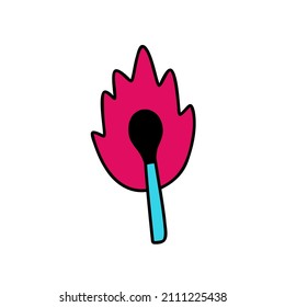 Burn match illustration on white background. Isolated object. Isolated vector illustration. Vector fire  icon.