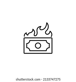 Burn money, currency, inflation, crisis simple thin line icon vector illustration. For web and mobile UI UX