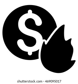 Burn Money icon. Vector style is flat iconic symbol with rounded angles, black color, white background.