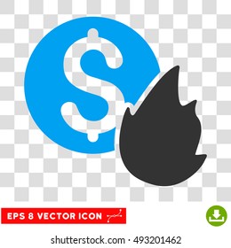 Burn Money vector icon. Image style is a flat blue and gray iconic symbol.