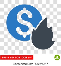Burn Money vector icon. Image style is a flat smooth blue icon symbol.