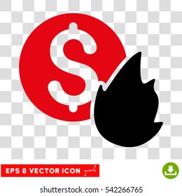 Burn Money vector icon. Image style is a flat intensive red and black pictogram symbol.