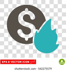 Burn Money vector icon. Image style is a flat grey and cyan pictogram symbol.