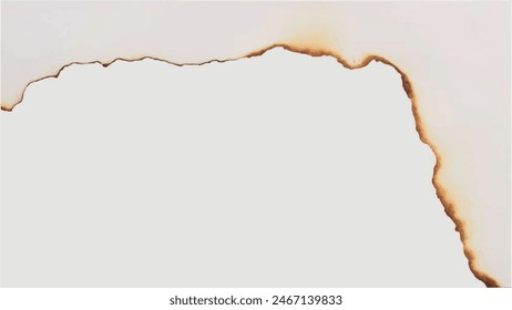 Burn old brown paper half on white texture background. Vector. Fire. 